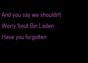 And you say we shouldn't

Worry 'bout Bin Laden

Have you forgotten