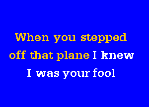 When you stepped
off that plane I knew
I was your fool