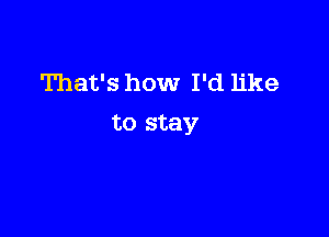 That's how I'd like

to stay