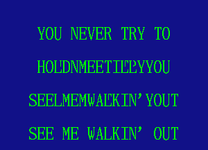 YOU NEVER TRY TO
HOUDNMEETIIEBYYOU
SEELMEMWAIEKIN, YOUT
SEE ME WALKIW OUT