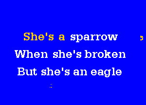 She's a sparrow
When she's broken
But she's an eagle

3
