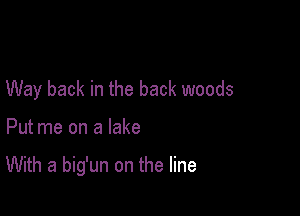 Way back in the back woods

Put me on a lake

With a big'un on the line