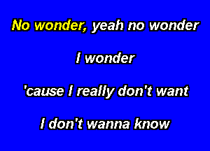 No wonder, yeah no wonder

I wonder

'cause I really don't want

I don't wanna know