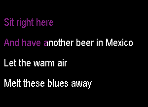 Sit right here

And have another beer in Mexico

Let the warm air

Melt these blues away