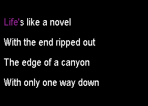 Life's like a novel

With the end ripped out

The edge of a canyon

With only one way down