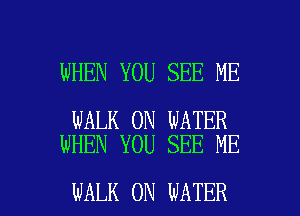 WHEN YOU SEE ME

WALK 0N WATER
WHEN YOU SEE ME

WALK 0N WATER l