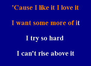 'Cause I like it I love it

I want some more of it

I try so hard

I can't rise above it