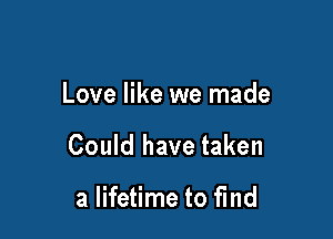 Love like we made

Could have taken

a lifetime to fund
