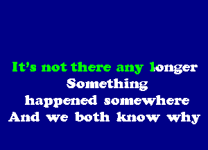 It's not there any longer
Something
happened somewhere
And we both know why