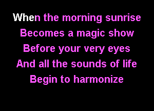 When the morning sunrise
Becomes a magic show
Before your very eyes

And all the sounds of life
Begin to harmonize