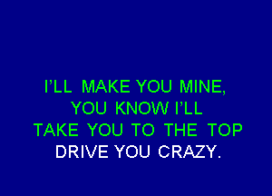 PLL MAKE YOU MINE,

YOU KNOW I LL
TAKE YOU TO THE TOP
DRIVE YOU CRAZY.