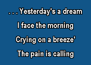 . . .Yesterday's a dream

I face the morning

Crying on a breeze'

The pain is calling