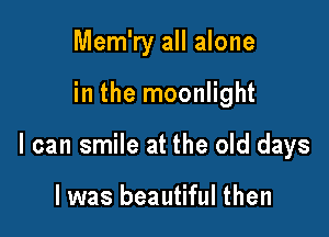 Mem'ry all alone

in the moonlight

I can smile at the old days

I was beautiful then