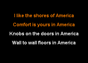 I like the shores of America

Comfort is yours in America

Knobs on the doors in America

Wall to wall floors in America