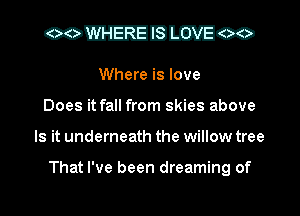 COEDMEXIIw

Where is love
Does it fall from skies above
Is it underneath the willow tree

That I've been dreaming of