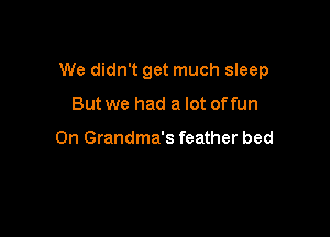 We didn't get much sleep

But we had a lot offun

0n Grandma's feather bed