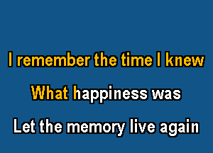 I remember the time I knew

What happiness was

Let the memory live again