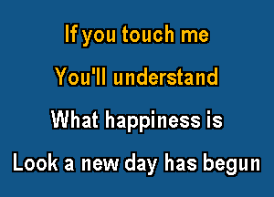 If you touch me
You'll understand

What happiness is

Look a new day has begun