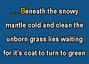 ...Beneath the snowy
mantle cold and clean the
unborn grass lies waiting

for it's coat to turn to green