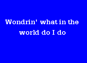 Wondrin' What in the

world do I do