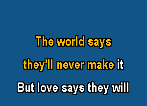 The world says

they'll never make it

But love says they will
