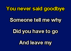 You never said goodbye

Someone tell me why

Did you have to go

And leave my