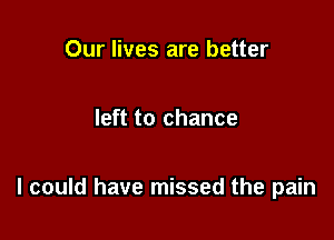 Our lives are better

left to chance

I could have missed the pain