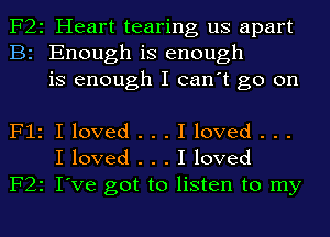 F22 Heart tearing us apart
B2 Enough is enough
is enough I can't go on

F12 I loved . . . I loved . . .
I loved . . . I loved
F22 I've got to listen to my