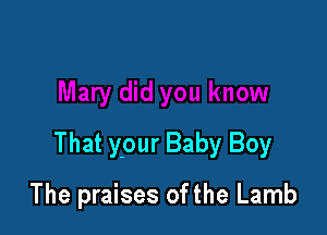 That ypur Baby Boy

The praises of the Lamb