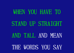 WHEN YOU HAVE TO
STAND UP STRAIGHT
AND TALL AND MEAN

THE WORDS YOU SAY I