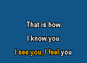 That is how

I know you

I see you, I feel you
