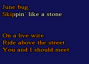 June bug
Skippin' like a stone

On a live wire
Ride above the street
You and I should meet