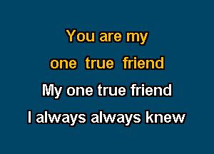 You are my
one true friend

My one true friend

I always always knew