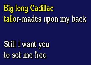 Big long Cadillac
tailor-mades upon my back

Still I want you
to set me free