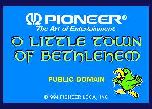 (U) pncweenw

7775 Art of Entertainment

0 LICCLE COLLIN
OF BE'C'hLEhEO)

PUBLICDOMAIN 3V '2

E11994 PIONEER LUCA, INC.