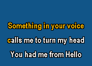 Something in your voice

calls me to turn my head

You had me from Hello