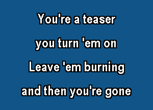 You're a teaser
you turn 'em on

Leave 'em burning

and then you're gone