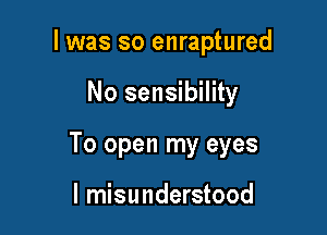 I was so enraptured

No sensibility

To open my eyes

I misunderstood