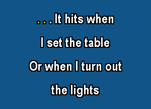 . . . It hits when

I set the table

Or when I turn out

the lights