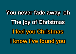 You never fade away oh
The joy of Christmas

lfeel you Christmas

I know I've found you