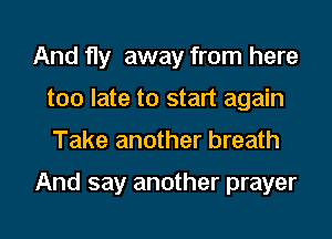 And fly away from here
too late to start again
Take another breath

And say another prayer