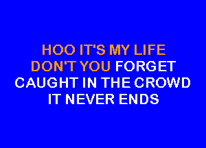 H00 IT'S MY LIFE
DON'T YOU FORGET
CAUGHT IN THECROWD
IT NEVER ENDS