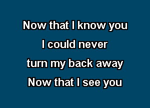 Now that I know you
I could never

turn my back away

Now that I see you