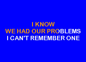I KNOW
WE HAD OUR PROBLEMS
I CAN'T REMEMBER ONE