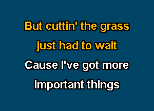 But cuttin' the grass

just had to wait

Cause I've got more

important things