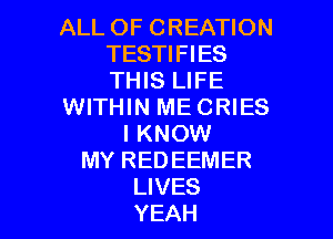 ALLOFCREKHON
TESTIFIES
THIS LIFE

WITHIN ME CRIES

I KNOW
MY REDEEMER
LIVES
YEAH