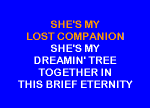 SHE'S MY
LOST COMPANION
SHE'S MY
DREAMIN' TREE
TOGETHER IN
THIS BRIEF ETERNITY