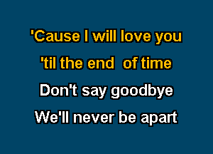 'Cause I will love you
'til the end of time

Don't say goodbye

We'll never be apart