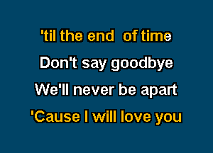 'til the end of time
Don't say goodbye

We'll never be apart

'Cause I will love you