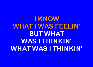I KNOW
WHAT I WAS FEELIN'

BUTWHAT
WAS l THINKIN'
WHAT WAS I THINKIN'
